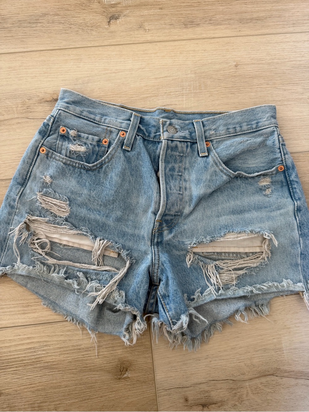 Levi's Distressed Light Blue Denim Jean Shorts